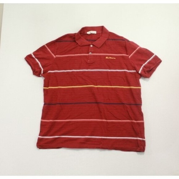 Ben Sherman Red Polo Shirt Striped Casual Size XL - Picture 1 of 8